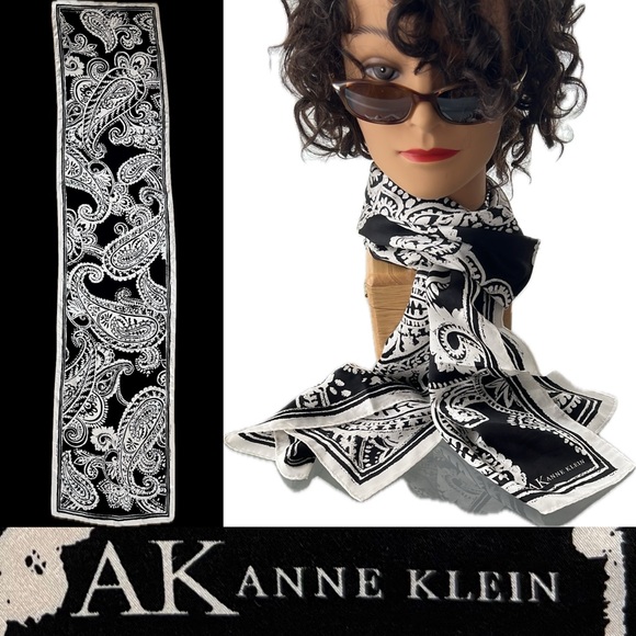 Anne Klein Accessories - 🔲Oblong Black & Vanilla White Paisley Silk Scarf by Anne Klein | 13.5”W x 61”L